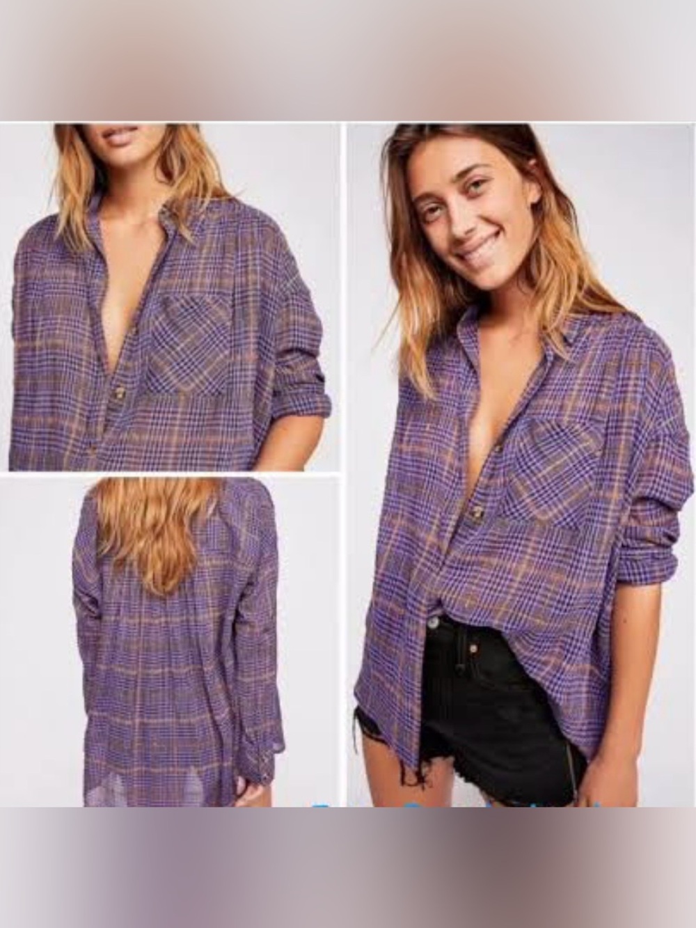 Free People Break My Stride long-sleeve plaid button-down top in a purple
